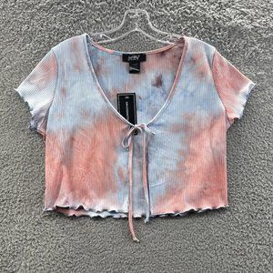 Just Polly New York Crop Top Juniors Large Tie dye Tie Front Crop Top Juniors L